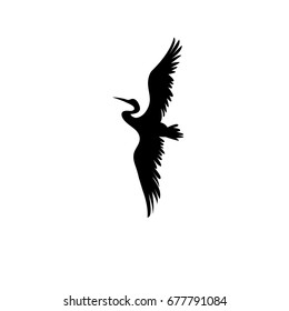 Sign vector silhouette of the heron isolated on white background