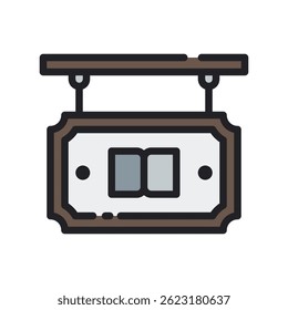 Sign Vector for Store Label and Advertising Display. Shop signage illustration. Promotion and business icon for visibility. Filled Line Icon
