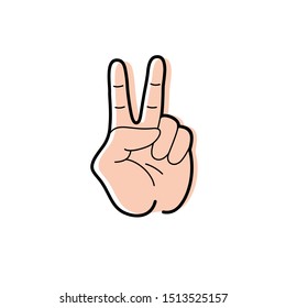 Sign of victory. The gesture of the hand. Two fingers raised up. Vector illustration. 