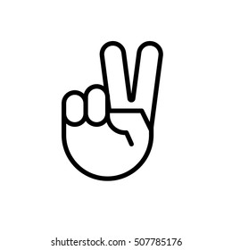Sign of victory. The gesture of the hand. Two fingers raised up. Vector illustration.