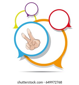 Sign of victory. The gesture of the hand. Two fingers raised up. Vector illustration.