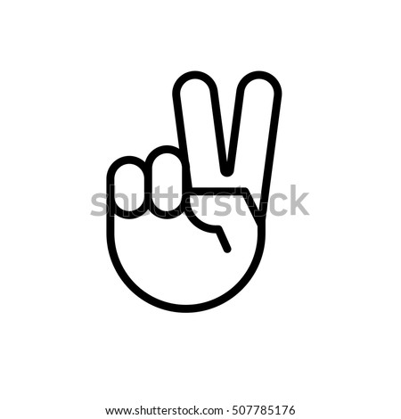 Sign of victory. The gesture of the hand. Two fingers raised up. Vector illustration.