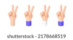 Sign of victory or peace. Gesture V. Set of 3d Cartoon Character Hand with different sleeves. Icon for Applications, Web, T-shirts, Advertising, Posters etc. isolated on white. Vector illustration