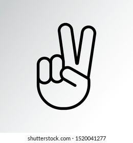 Sign of victory or peace. Hand gesture of human, black line icon. Two fingers raised up. Vector illustration