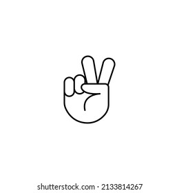 Sign of victory or peace. Hand gesture of human, black line icon. Two fingers raised up. Vector illustration. editable stroke