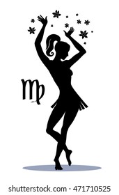 Sign Virgo zodiac horoscope, vector, illustration, silhouette of a dancing girl, dynamic, symbol of the month of September. 