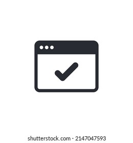Sign of voting. Project completed. Safe internet. Web page. Online icon. Internet icon. Web sign. Browser icon. Web site. Search page. Homepage. Start page. Global network. Secure access. Web dev.