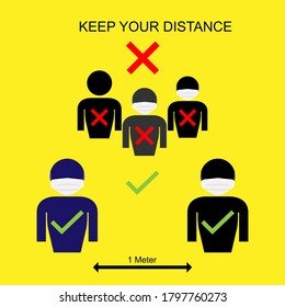 Sign Or Warn For Social Distancing Keep Your Distance 1 Meter Icon. Vector Illustration Eps 10 Easy To Edit. 
