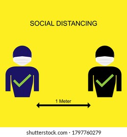 Sign Or Warn For Social Distancing Keep Your Distance 1 Meter Icon. Vector Illustration Eps 10 Easy To Edit. 
