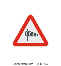 Sign warning about cross wind from the left icon in flat style on a white background