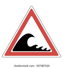 sign warning about the dangers of a tsunami wave in a red triangle, vector
