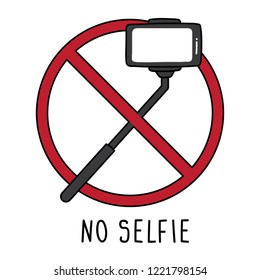 sign warning about no selfie on white background