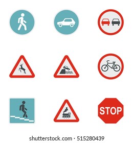 Sign warning icons set. Flat illustration of 9 sign warning vector icons for web