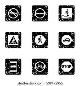 Sign warning icons set. Grunge illustration of 9 sign warning vector icons for web