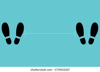 Sign for warning to keep distance between each other. Footprint symbol with text. Logo for remind social distancing for good health. Icon vector illustration