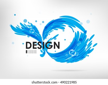 Sign water splashing, design element on white background