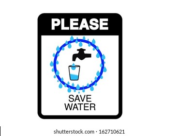 sign with water tap and glass to save water