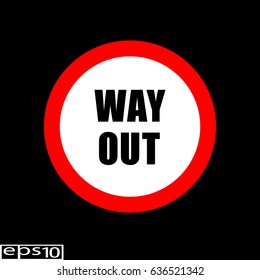 Sign WAY OUT , round sign , icon red thin line - vector illustration