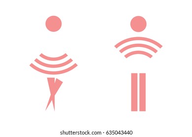 Sign for WC. Logo Wi-Fi for internet cafe. Icon man and woman. Isolated. White background.