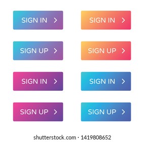 sign in sign up web buttons set. outline and filled ui web buttons in flat style. rectangular vector buttons on trendy gradients with arrows for web and ui design