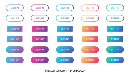 sign in sign up web buttons set. outline and filled ui web buttons in flat style. rounded and rectangular vector buttons on trendy gradients for web and ui design