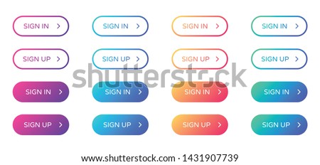 sign in sign up web buttons set. outline and filled ui web buttons in flat style. rounded vector buttons on trendy gradients with arrows for web and ui design