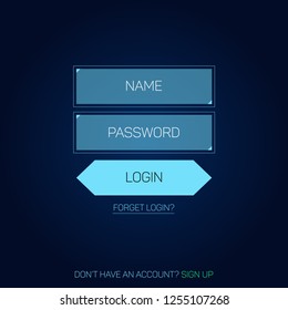 Sign in web form in head-up display style, HUD interface, vector eps 10