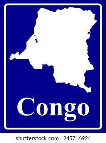 sign as a white silhouette map of Congo with an inscription on a blue background