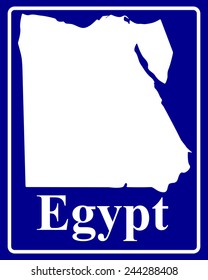 sign as a white silhouette map of Egypt with an inscription on a blue background