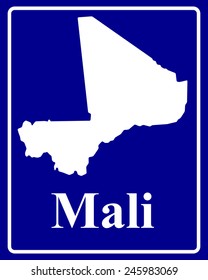 sign as a white silhouette map of Mali with an inscription on a blue background