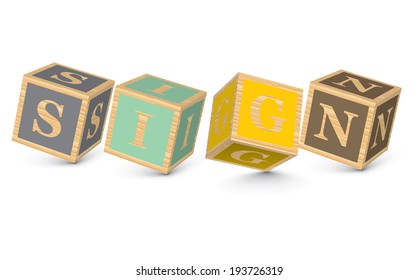 SIGN written with alphabet blocks - vector illustration
