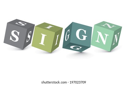 SIGN escrito con bloques de alfabeto - ilustración vectorial