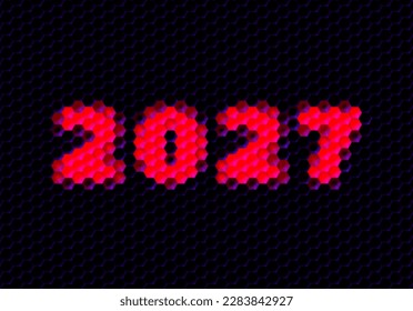 Sign of the year 2027 with hex pixel grid. New Years number or digits for holiday eve celebration card or calendar.