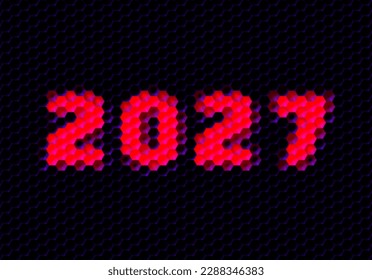 Signo del año 2027 con cuadrícula de píxeles hexadecimales. Número o dígitos de Año Nuevo para la tarjeta o calendario de celebración de vísperas de feriado.