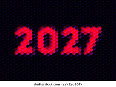 Unterschrift des Jahres 2027 mit hex Pixelraster. Neujahrszahl oder Ziffern für Feiertage, auch mit Weihnachtskarte oder Kalender.