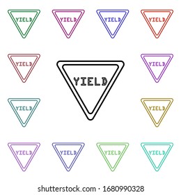 Sign yield multi color style icon. Simple thin line, outline vector of road sign icons for ui and ux, website or mobile application