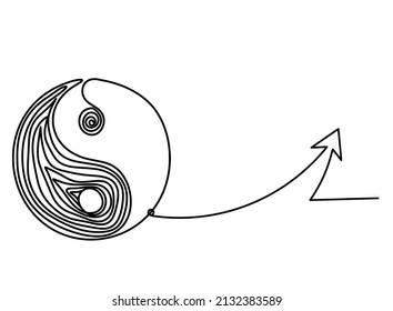 Sign of yin and yang  with arrow as line drawing on white background. Vector