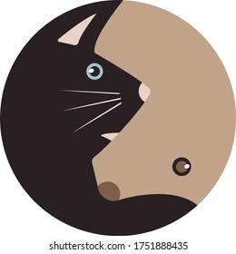 Sign yin and yang with cat and dog. Idea for a logo. Sign and symbol. Vector illustration.