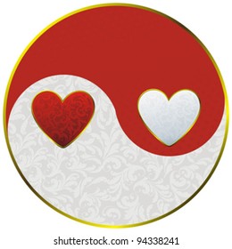 sign yin yang decorated vintage plant pattern and hearts
