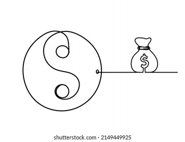 Sign of yin and yang  with dollar
 as line drawing on white background