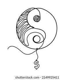 Sign of yin and yang  with dollar
 as line drawing on white background