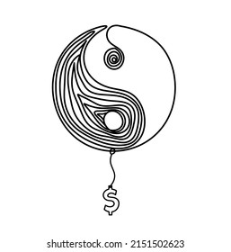 Sign of yin and yang  with dollar
 as line drawing on white background