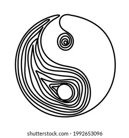 Signo de yin y yang como dibujo en línea sobre el fondo blanco. Vector