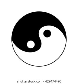 Sign yin and yang. Monochrome symbol of balance. Plane mark isolated on white background. Asian icon of harmony. Image concept of daoism. Stock vector illustration