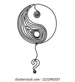 Sign of yin and yang  with question mark as line drawing on white background. Vector