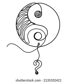 Yin und Yang mit Fragezeichen als Linie auf weißem Hintergrund. Vektorgrafik