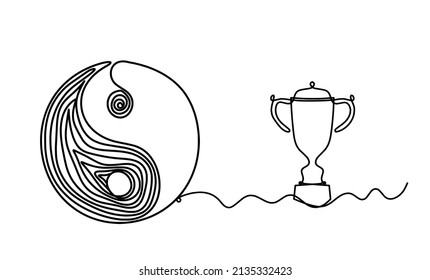 Signo de yin y yang con trofeo como dibujo en fondo blanco. Vector