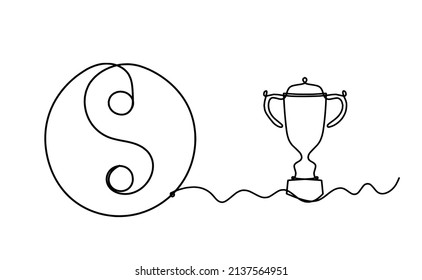 Signo de yin y yang con trofeo como dibujo en fondo blanco. Vector