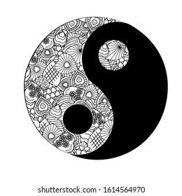 Sign Yin-Yang symbol symbolizes harmony, merging of male and female, white background, vector