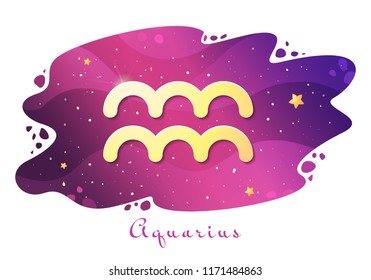 Sign of the zodiac of Aquarius, astrological horoscope, predictions for the new year, symbol on stary magic sky background. Vector illustration